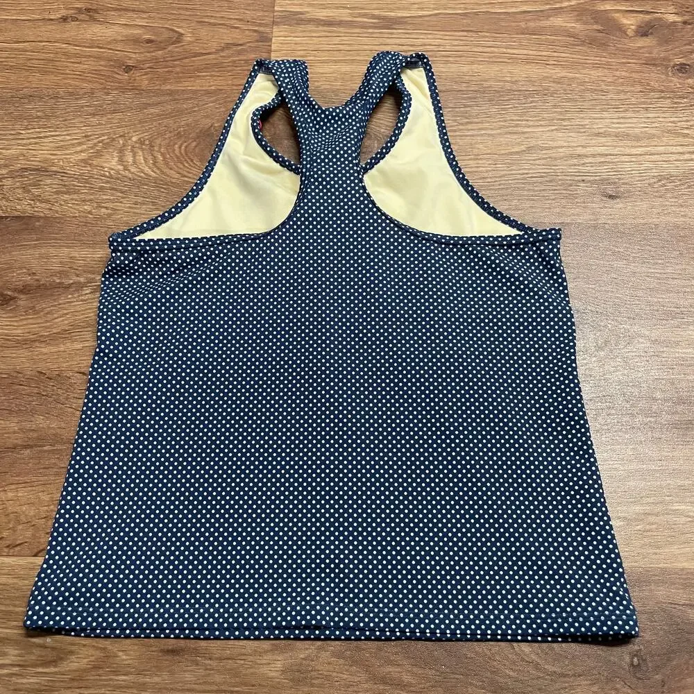 Lands End Girls Blue White Polka Dot Tankini Swim Top Size 16 Red Ruffle